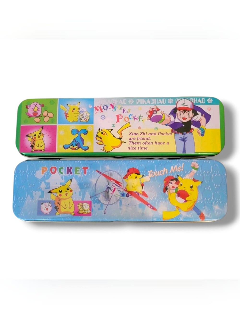 Pokemon Pocket Monsters Tin Pencil Cases Set Of 2 Pikachu Ash Misty Togepi